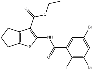 ethyl 2-[(3,5-dibromo-2-iodobenzoyl)amino]-5,6-dihydro-4H-cyclopenta[b]thiophene-3-carboxylate Struktur