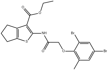 ethyl 2-{[(2,4-dibromo-6-methylphenoxy)acetyl]amino}-5,6-dihydro-4H-cyclopenta[b]thiophene-3-carboxylate Struktur