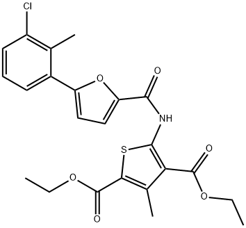 diethyl 5-{[5-(3-chloro-2-methylphenyl)-2-furoyl]amino}-3-methyl-2,4-thiophenedicarboxylate Struktur