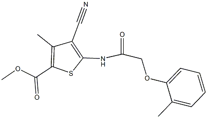 methyl 4-cyano-3-methyl-5-{[(2-methylphenoxy)acetyl]amino}-2-thiophenecarboxylate Struktur