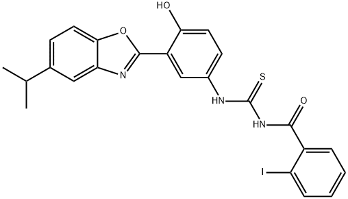 N-[4-hydroxy-3-(5-isopropyl-1,3-benzoxazol-2-yl)phenyl]-N'-(2-iodobenzoyl)thiourea Struktur