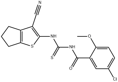 N-(5-chloro-2-methoxybenzoyl)-N'-(3-cyano-5,6-dihydro-4H-cyclopenta[b]thien-2-yl)thiourea Struktur