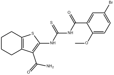 2-({[(5-bromo-2-methoxybenzoyl)amino]carbothioyl}amino)-4,5,6,7-tetrahydro-1-benzothiophene-3-carboxamide Struktur