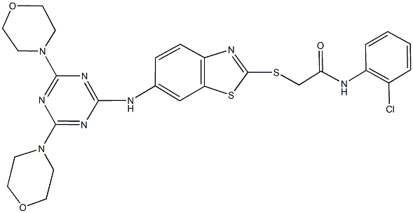 N-(2-chlorophenyl)-2-({6-[(4,6-dimorpholin-4-yl-1,3,5-triazin-2-yl)amino]-1,3-benzothiazol-2-yl}sulfanyl)acetamide Struktur