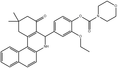 4-(2,2-dimethyl-4-oxo-1,2,3,4,5,6-hexahydrobenzo[a]phenanthridin-5-yl)-2-ethoxyphenyl morpholine-4-carboxylate Struktur