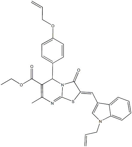 ethyl 2-[(1-allyl-1H-indol-3-yl)methylene]-5-[4-(allyloxy)phenyl]-7-methyl-3-oxo-2,3-dihydro-5H-[1,3]thiazolo[3,2-a]pyrimidine-6-carboxylate Struktur