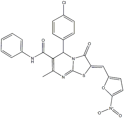 5-(4-chlorophenyl)-2-({5-nitro-2-furyl}methylene)-7-methyl-3-oxo-N-phenyl-2,3-dihydro-5H-[1,3]thiazolo[3,2-a]pyrimidine-6-carboxamide Struktur