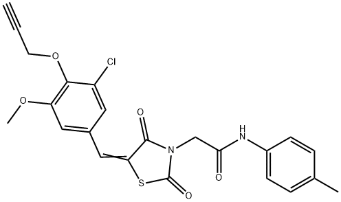 2-{5-[3-chloro-5-methoxy-4-(2-propynyloxy)benzylidene]-2,4-dioxo-1,3-thiazolidin-3-yl}-N-(4-methylphenyl)acetamide Struktur