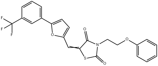 3-(2-phenoxyethyl)-5-({5-[3-(trifluoromethyl)phenyl]-2-furyl}methylene)-1,3-thiazolidine-2,4-dione Struktur