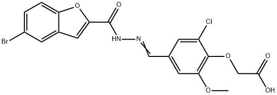 (4-{2-[(5-bromo-1-benzofuran-2-yl)carbonyl]carbohydrazonoyl}-2-chloro-6-methoxyphenoxy)acetic acid Struktur