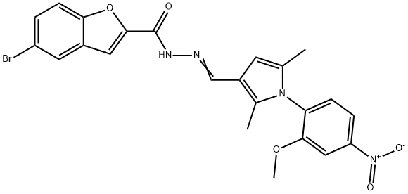 5-bromo-N'-[(1-{4-nitro-2-methoxyphenyl}-2,5-dimethyl-1H-pyrrol-3-yl)methylene]-1-benzofuran-2-carbohydrazide Struktur