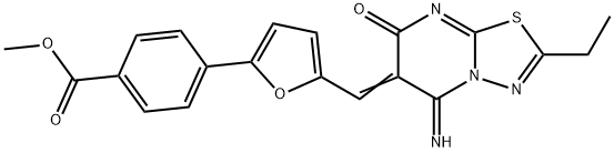 methyl 4-{5-[(2-ethyl-5-imino-7-oxo-5H-[1,3,4]thiadiazolo[3,2-a]pyrimidin-6(7H)-ylidene)methyl]-2-furyl}benzoate Struktur