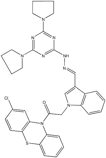 1-[2-(2-chloro-10H-phenothiazin-10-yl)-2-oxoethyl]-1H-indole-3-carbaldehyde [4,6-di(1-pyrrolidinyl)-1,3,5-triazin-2-yl]hydrazone Struktur