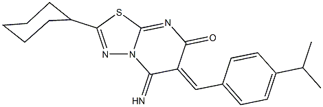 2-cyclohexyl-5-imino-6-(4-isopropylbenzylidene)-5,6-dihydro-7H-[1,3,4]thiadiazolo[3,2-a]pyrimidin-7-one Struktur