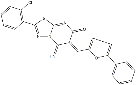 2-(2-chlorophenyl)-5-imino-6-[(5-phenyl-2-furyl)methylene]-5,6-dihydro-7H-[1,3,4]thiadiazolo[3,2-a]pyrimidin-7-one Struktur