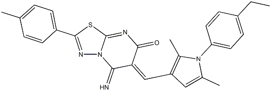 6-{[1-(4-ethylphenyl)-2,5-dimethyl-1H-pyrrol-3-yl]methylene}-5-imino-2-(4-methylphenyl)-5,6-dihydro-7H-[1,3,4]thiadiazolo[3,2-a]pyrimidin-7-one Struktur