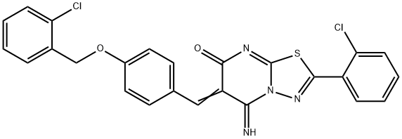 6-{4-[(2-chlorobenzyl)oxy]benzylidene}-2-(2-chlorophenyl)-5-imino-5,6-dihydro-7H-[1,3,4]thiadiazolo[3,2-a]pyrimidin-7-one Struktur