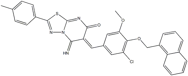 6-[3-chloro-5-methoxy-4-(1-naphthylmethoxy)benzylidene]-5-imino-2-(4-methylphenyl)-5,6-dihydro-7H-[1,3,4]thiadiazolo[3,2-a]pyrimidin-7-one Struktur