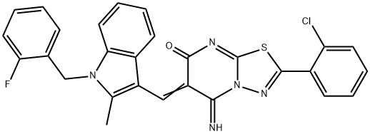 2-(2-chlorophenyl)-6-{[1-(2-fluorobenzyl)-2-methyl-1H-indol-3-yl]methylene}-5-imino-5,6-dihydro-7H-[1,3,4]thiadiazolo[3,2-a]pyrimidin-7-one Struktur