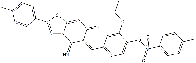 2-ethoxy-4-[(5-imino-2-(4-methylphenyl)-7-oxo-5H-[1,3,4]thiadiazolo[3,2-a]pyrimidin-6(7H)-ylidene)methyl]phenyl 4-methylbenzenesulfonate Struktur