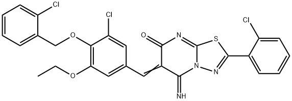 6-{3-chloro-4-[(2-chlorobenzyl)oxy]-5-ethoxybenzylidene}-2-(2-chlorophenyl)-5-imino-5,6-dihydro-7H-[1,3,4]thiadiazolo[3,2-a]pyrimidin-7-one Struktur