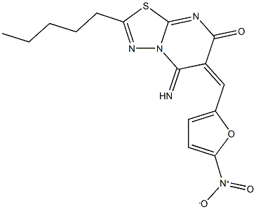 6-({5-nitro-2-furyl}methylene)-5-imino-2-pentyl-5,6-dihydro-7H-[1,3,4]thiadiazolo[3,2-a]pyrimidin-7-one Struktur