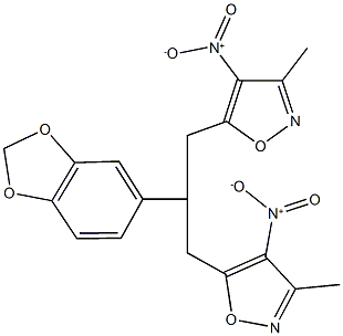 5-(2-(1,3-benzodioxol-5-yl)-3-{4-nitro-3-methyl-5-isoxazolyl}propyl)-4-nitro-3-methylisoxazole Struktur