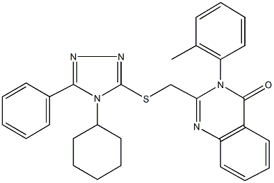 2-{[(4-cyclohexyl-5-phenyl-4H-1,2,4-triazol-3-yl)sulfanyl]methyl}-3-(2-methylphenyl)quinazolin-4(3H)-one Struktur