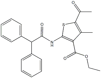 ethyl 5-acetyl-2-[(diphenylacetyl)amino]-4-methyl-3-thiophenecarboxylate Struktur