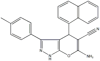 6-amino-3-(4-methylphenyl)-4-(1-naphthyl)-1,4-dihydropyrano[2,3-c]pyrazole-5-carbonitrile Struktur