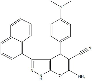 6-amino-4-[4-(dimethylamino)phenyl]-3-(1-naphthyl)-1,4-dihydropyrano[2,3-c]pyrazole-5-carbonitrile Struktur