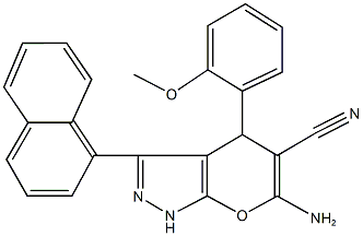 6-amino-4-(2-methoxyphenyl)-3-(1-naphthyl)-1,4-dihydropyrano[2,3-c]pyrazole-5-carbonitrile Struktur