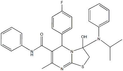 5-(4-fluorophenyl)-3-hydroxy-3-(isopropylanilino)-7-methyl-N-phenyl-2,3-dihydro-5H-[1,3]thiazolo[3,2-a]pyrimidine-6-carboxamide Struktur