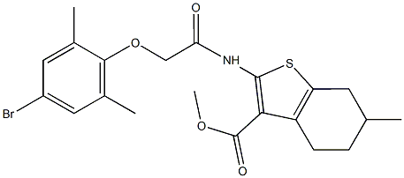 methyl 2-{[(4-bromo-2,6-dimethylphenoxy)acetyl]amino}-6-methyl-4,5,6,7-tetrahydro-1-benzothiophene-3-carboxylate Struktur