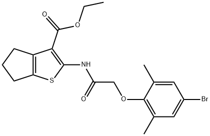 ethyl 2-{[(4-bromo-2,6-dimethylphenoxy)acetyl]amino}-5,6-dihydro-4H-cyclopenta[b]thiophene-3-carboxylate Struktur