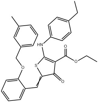 ethyl 2-(4-ethylanilino)-5-{2-[(3-methylbenzyl)oxy]benzylidene}-4-oxo-4,5-dihydro-3-thiophenecarboxylate Struktur