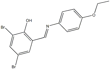 2,4-dibromo-6-{[(4-ethoxyphenyl)imino]methyl}phenol Struktur