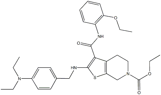 ethyl 2-{[4-(diethylamino)benzyl]amino}-3-[(2-ethoxyanilino)carbonyl]-4,7-dihydrothieno[2,3-c]pyridine-6(5H)-carboxylate Struktur