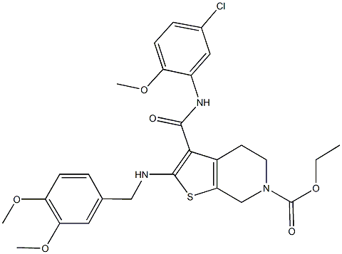 ethyl 3-[(5-chloro-2-methoxyanilino)carbonyl]-2-[(3,4-dimethoxybenzyl)amino]-4,7-dihydrothieno[2,3-c]pyridine-6(5H)-carboxylate Struktur