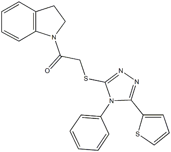 2-(2,3-dihydro-1H-indol-1-yl)-2-oxoethyl 4-phenyl-5-(2-thienyl)-4H-1,2,4-triazol-3-yl sulfide Struktur