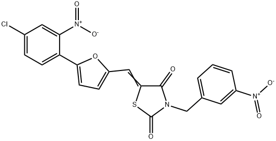 5-[(5-{4-chloro-2-nitrophenyl}-2-furyl)methylene]-3-{3-nitrobenzyl}-1,3-thiazolidine-2,4-dione Struktur