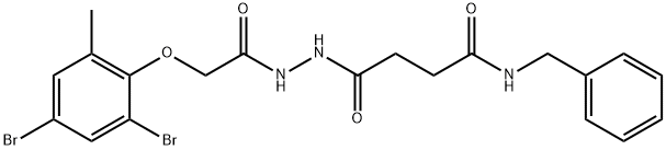 N-benzyl-4-{2-[(2,4-dibromo-6-methylphenoxy)acetyl]hydrazino}-4-oxobutanamide Struktur