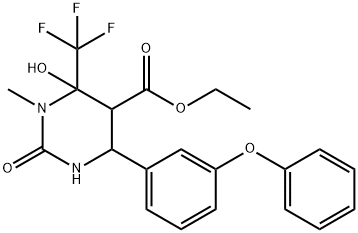 ethyl 6-hydroxy-1-methyl-2-oxo-4-(3-phenoxyphenyl)-6-(trifluoromethyl)hexahydro-5-pyrimidinecarboxylate Struktur