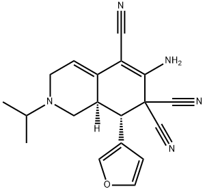 6-amino-8-(3-furyl)-2-isopropyl-2,3,8,8a-tetrahydro-5,7,7(1H)-isoquinolinetricarbonitrile Struktur