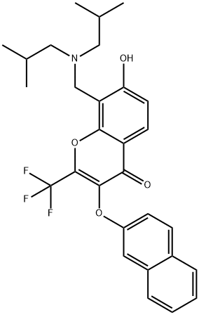 8-[(diisobutylamino)methyl]-7-hydroxy-3-(2-naphthyloxy)-2-(trifluoromethyl)-4H-chromen-4-one Struktur