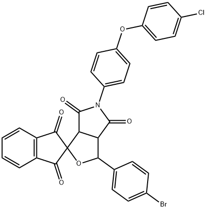 1-(4-bromophenyl)-5-[4-(4-chlorophenoxy)phenyl]-3a,6a-dihydrosprio[1H-furo[3,4-c]pyrrole-3,2'-(1'H)-indene]-1',3',4,6(2'H,3H,5H)-tetrone Struktur