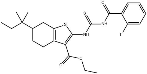 ethyl 2-({[(2-fluorobenzoyl)amino]carbothioyl}amino)-6-tert-pentyl-4,5,6,7-tetrahydro-1-benzothiophene-3-carboxylate Struktur