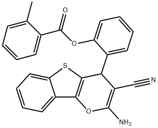 2-(2-amino-3-cyano-4H-[1]benzothieno[3,2-b]pyran-4-yl)phenyl 2-methylbenzoate Struktur