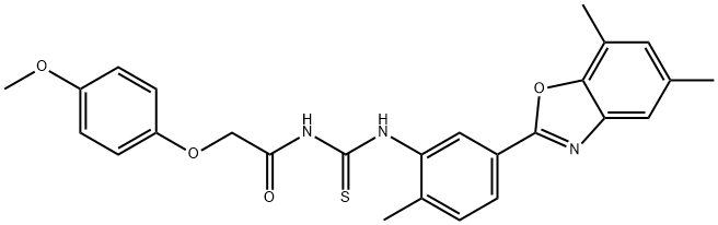 N-[5-(5,7-dimethyl-1,3-benzoxazol-2-yl)-2-methylphenyl]-N'-[(4-methoxyphenoxy)acetyl]thiourea Struktur