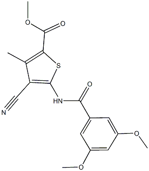 methyl 4-cyano-5-[(3,5-dimethoxybenzoyl)amino]-3-methyl-2-thiophenecarboxylate Struktur